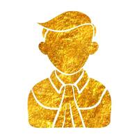 mão desenhado juiz avatar ícone dentro ouro frustrar textura vetor ilustração