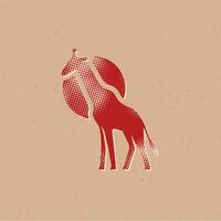 girafa meio-tom estilo ícone com grunge fundo vetor ilustração