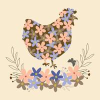 pastel Páscoa flores silvestres frango com flores guirlanda mão desenhado elemento clipart vetor ilustração