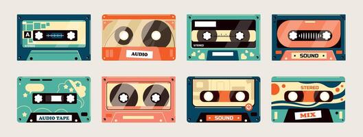 retro cassete. vintage anos 80 fita com estéreo música, compactar estéreo audio fita com dj música, retro discoteca som fonte. vetor ilustração