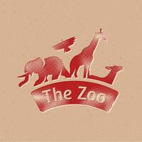 jardim zoológico portão meio-tom estilo ícone com grunge fundo vetor ilustração