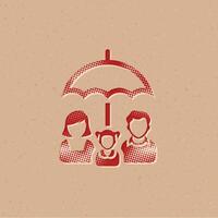 família guarda-chuva meio-tom estilo ícone com grunge fundo vetor ilustração