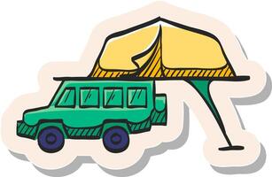 mão desenhado portátil acampamento barraca ícone dentro adesivo estilo vetor ilustração
