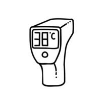 digital termo arma de fogo ícone. corpo temperatura verificação instrumento. mão desenhado vetor ilustração. editável linha AVC.