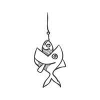 peixe comendo isca ícone dentro mão desenhado rabisco vetor