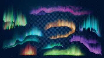 realista luzes do ártico aurora boreal, norte natural fenômeno. abstrato brilhando ondulado efeito. polar noite céu panorama vetor