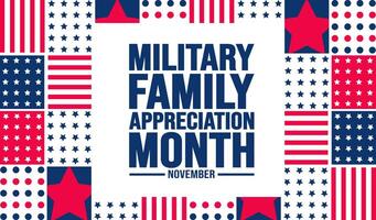 novembro é militares família apreciação mês ou mês do a militares família fundo modelo. fundo, bandeira, cartaz, cartão, e poster Projeto modelo com texto inscrição. vetor