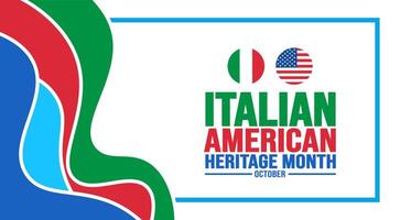 Outubro é italiano americano herança mês fundo modelo. feriado conceito. fundo, bandeira, cartaz, cartão, e poster Projeto modelo com texto inscrição e padrão cor. vetor