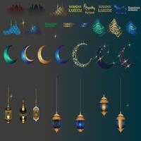 Ramadã todos ícone, ramadã kareem dentro árabe caligrafia saudações com islâmico moque e decoração, vetor