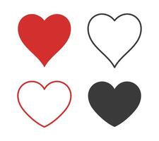 corações plano ícones. vermelho, Preto e esboço coração ícone. amor ícone. vetor ilustração.