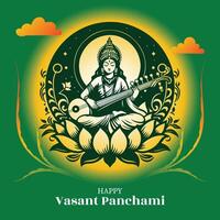 feliz vasante panchami deusa saraswati com religioso festival fundo. poster, bandeira, folheto vetor ilustração Projeto usando saraswati silhueta