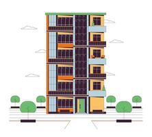 apartamentos apartamento multistory linha desenho animado plano ilustração. condomínio de vários andares construção exterior 2d lineart objeto isolado em branco fundo. Estado complexo propriedade cena vetor cor imagem