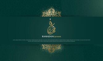 verde islâmico fundo com dourado mandala Projeto e árabe caligrafia para Ramadã kareem campanha. árabe texto significar é Ramadã kareem. verde e ouro islâmico fundo vetor