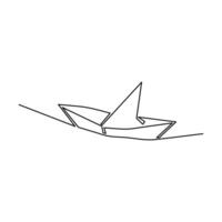 estético papel barco 1 contínuo linha desenhando origami construir conceito vetor ilustração e minimalista