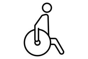 desvantagem placa. ícone do uma pessoa usando uma cadeira de rodas. ícone relacionado para incapacidade. linha ícone estilo. elemento ilustração vetor
