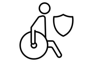 incapacidade seguro ícone. cadeira de rodas ícone com escudo. ícone relacionado para incapacidade. linha ícone estilo. elemento ilustração vetor