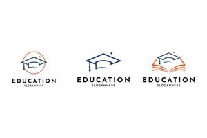 Educação logotipo Projeto vetor com toga chapéu e livro para escola, estude universidade. Educação logotipo Projeto conjunto coleção