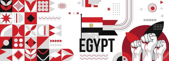 Egito nacional ou independência dia bandeira para país celebração. bandeira e mapa do Egito com elevado punhos. moderno retro Projeto com typorgaphy abstrato geométrico ícones. vetor ilustração