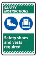 instruções de segurança assinam sapatos de segurança e colete obrigatório com símbolos de ppe em fundo branco, ilustração vetorial vetor