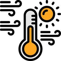 Sol com termômetro linha preenchidas ícone vetor