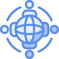 globo com pessoas simbolizando global oportunidades linha preenchidas azul ícone vetor