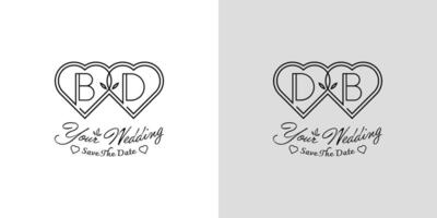 cartas bd e db Casamento amor logotipo, para casais com b e d iniciais vetor