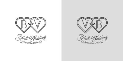cartas bv e vb Casamento amor logotipo, para casais com b e v iniciais vetor