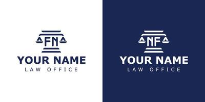 cartas fn e nf legal logotipo, adequado para advogado, jurídico, ou justiça com fn ou nf iniciais vetor