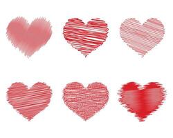 conjunto do vetor corações vermelho mão desenhado vetor coração formas