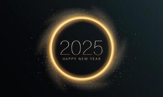 2025 cintilante Novo ano cartão, festivo espumante ouro fundo, horizontal bandeira vetor