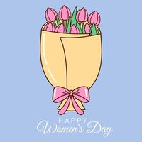 internacional mulheres dia cumprimento cartão com flores ramalhete do tulipas vetor