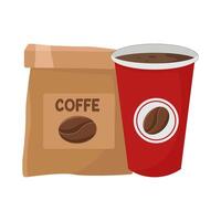 café saco com copo café beber ilustração vetor