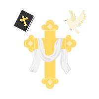 pássaro com babar livro dentro cristão Cruz religioso ilustração vetor