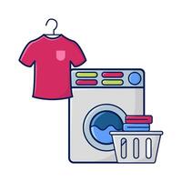 pano pendurado, lavando máquina com lavanderia dentro bassin ilustração vetor