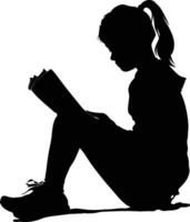 ai gerado silhueta adolescente menina lendo livro Preto cor só vetor