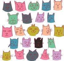 fofa colorida e brilhante gatinha gatos rostos vetor