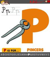 carta p a partir de alfabeto com desenho animado tenazes ferramenta vetor
