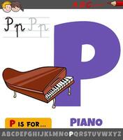 carta p a partir de alfabeto com desenho animado piano musical instrumento vetor