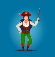 desenho animado mulher pirata capitão corsário com pistola vetor