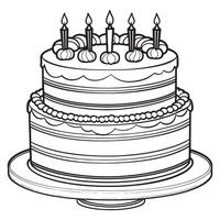 bolo esboço coloração página ilustração para crianças e adulto vetor