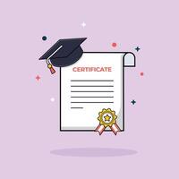 graduação certificado com medalha e chapéu vetor ilustração.