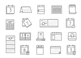 calendário esboço ícones, datas lembrete, cronograma vetor