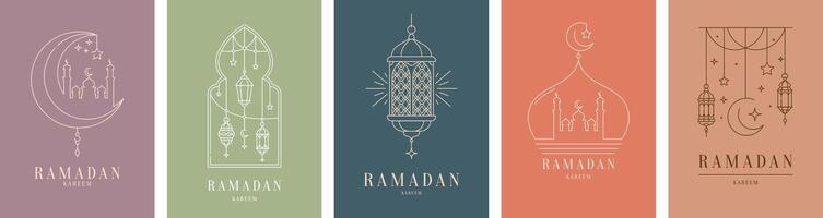 Ramadã kareem saudações com muçulmano mesquita, lua vetor