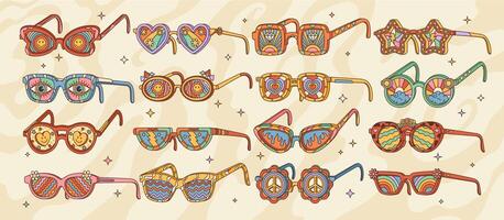 retro hippie óculos, groovy funky oculos de sol vetor