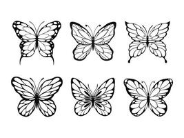 conjunto de borboletas de arte de linha de decoração vetor