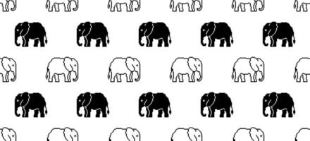 Preto branco pixel arte elefante desatado padronizar vetor