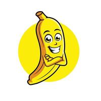 banana desenho animado personagem Cruz braço feliz mascote vetor ilustração clipart