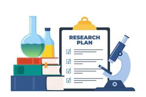 químico laboratório pesquisa plano em prancheta com lista de controle. químico laboratório equipamento e livros. laboratório pesquisar, testando, estudos dentro química. vetor ilustração.