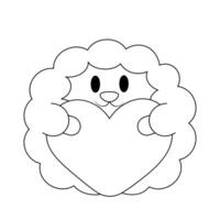 fofa desenho animado ovelha com coração dentro Preto e branco vetor