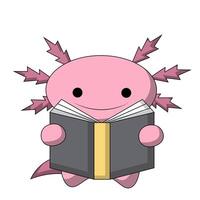 fofa desenho animado axolotl com livro dentro cor vetor